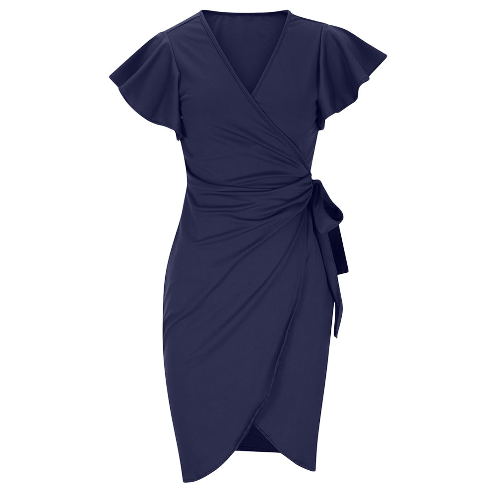 Luvik | dress with v-neck, tight waist, pleats and bell-shaped hem for women