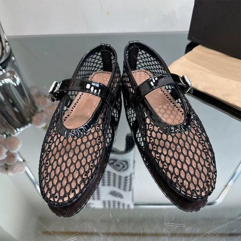 Naisellinen Elegante Mesh Ballerina Flats koristeellisella hihnalla Luvik