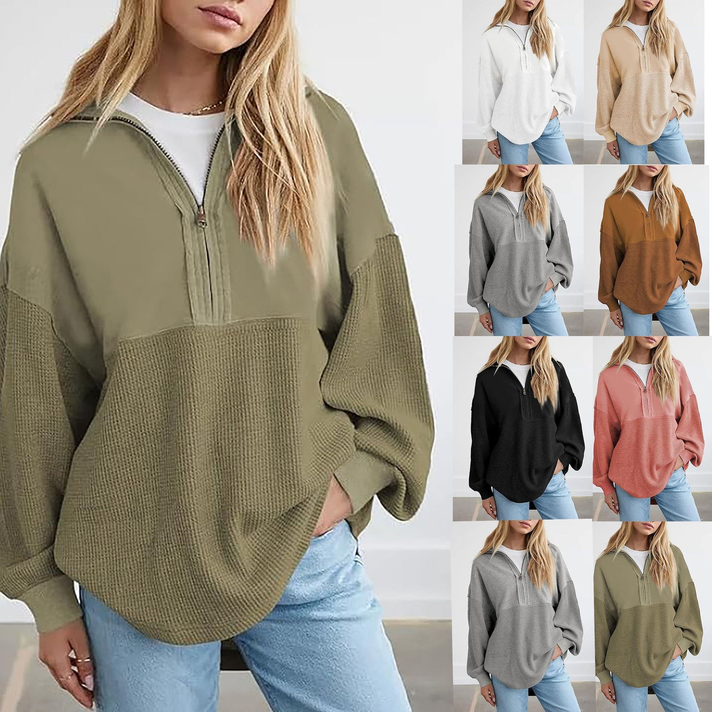 Naisten Smarter Half-Zip -neule, jossa on vohvelikuvio Luvik