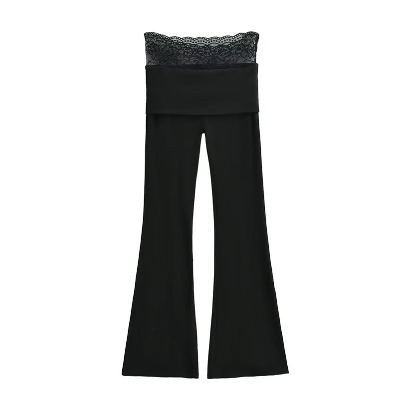 Luvik | Kevät Pieni Slim Elastica Roikkuva Mop Housut Kaksinkertainen Kerros Reunus Pitkässä Saumassa Bootcut Housut