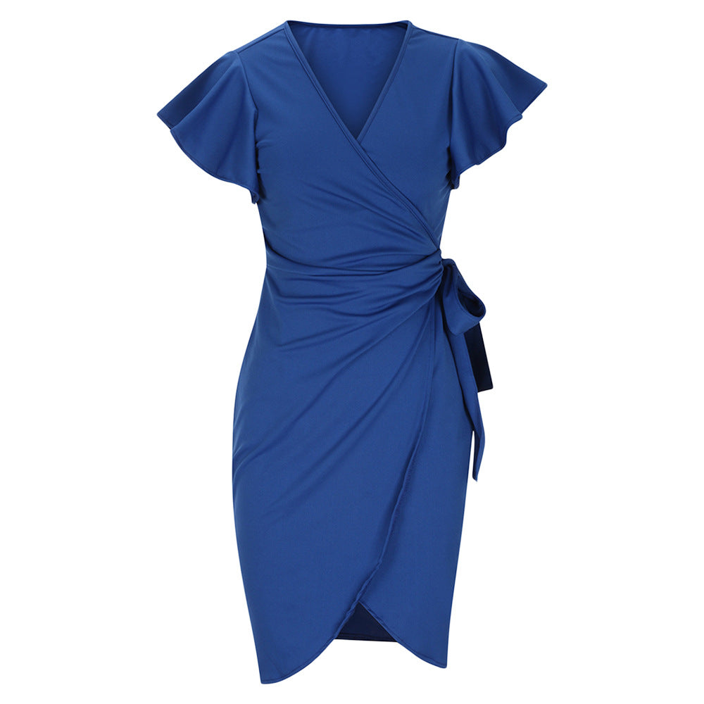 Luvik | dress with v-neck, tight waist, pleats and bell-shaped hem for women