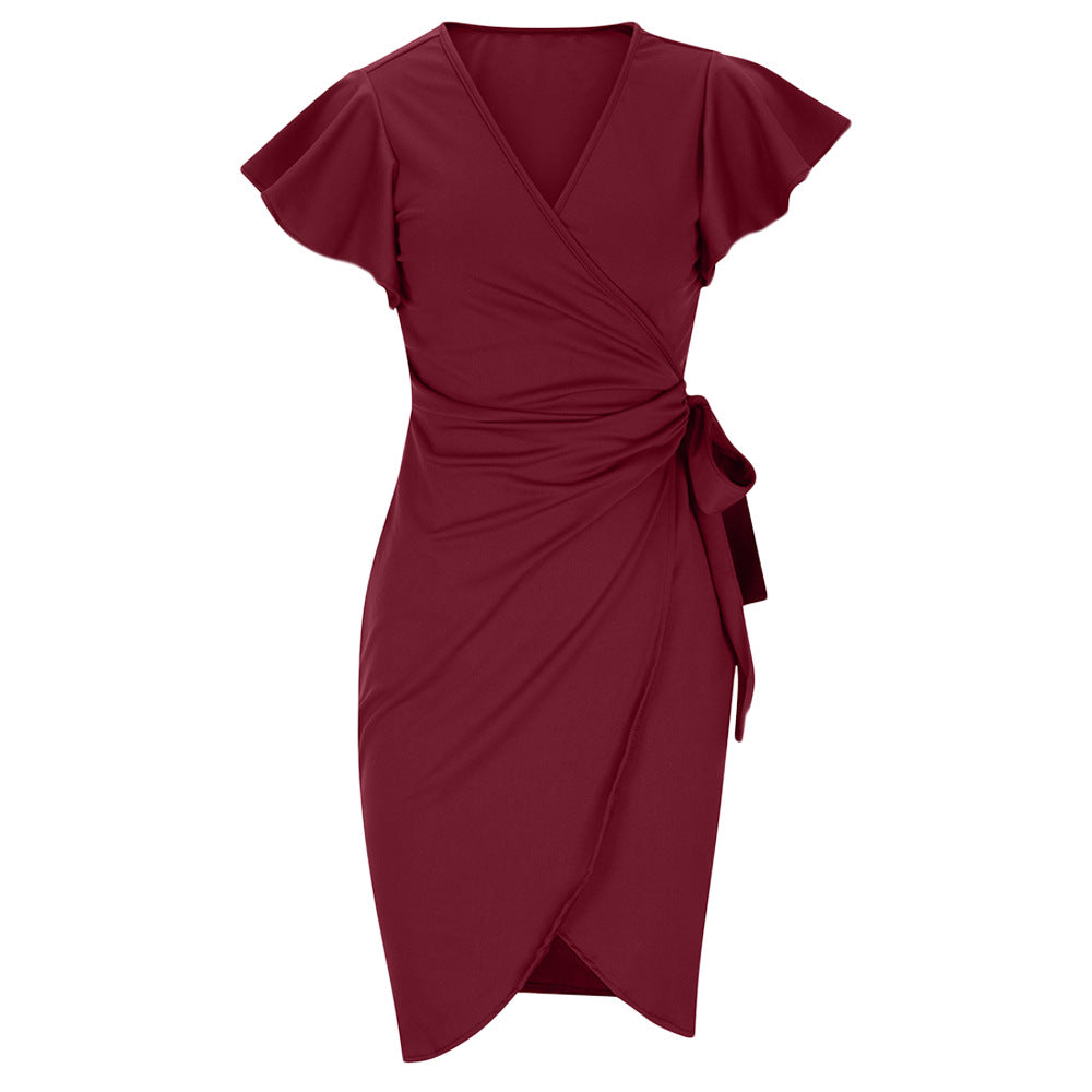 Luvik | dress with v-neck, tight waist, pleats and bell-shaped hem for women