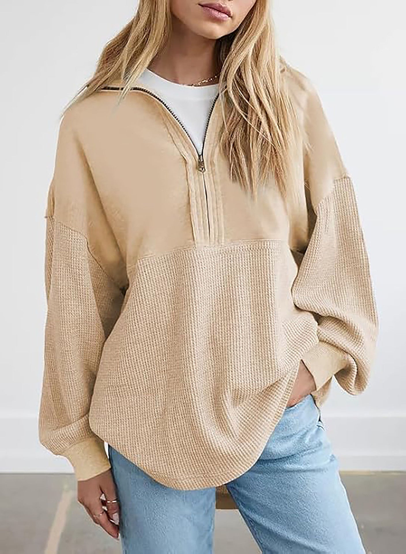 Naisten Smarter Half-Zip -neule, jossa on vohvelikuvio Luvik