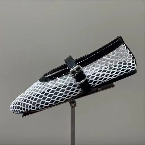 Naisellinen Elegante Mesh Ballerina Flats koristeellisella hihnalla Luvik