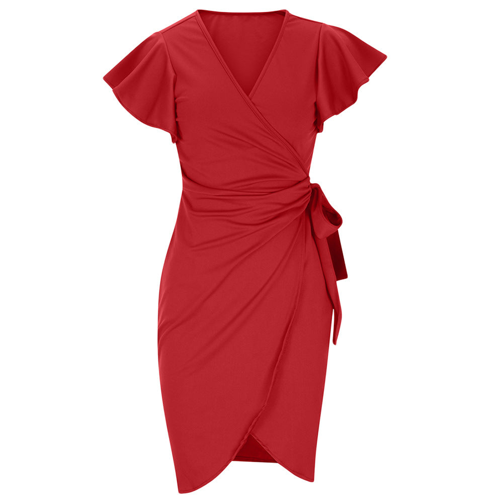 Luvik | dress with v-neck, tight waist, pleats and bell-shaped hem for women