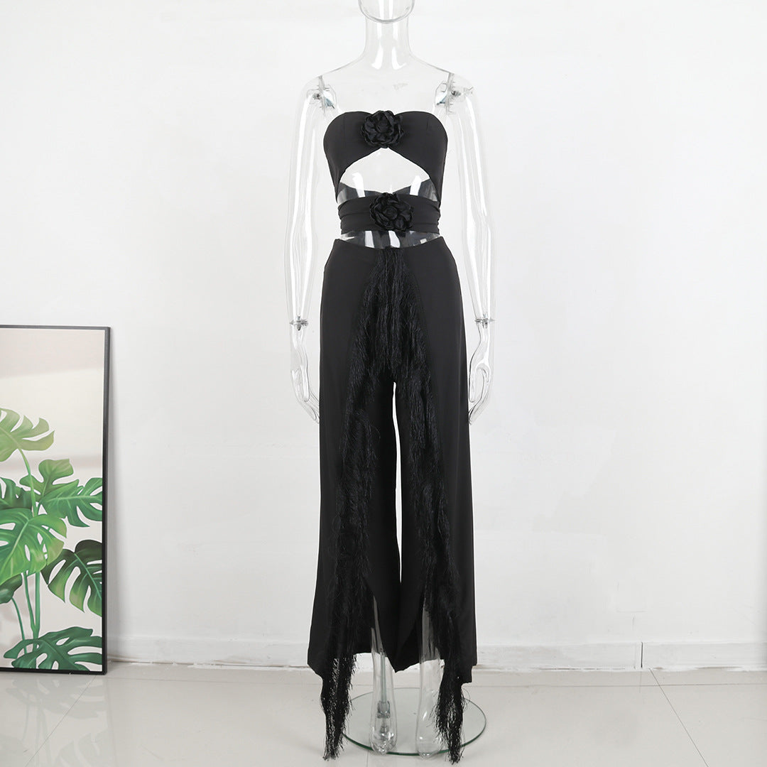 Naisten jumpsuit, jossa on hienostuneita leikkauksia ja leikkisiä kukka-yksityiskohtia Luvik