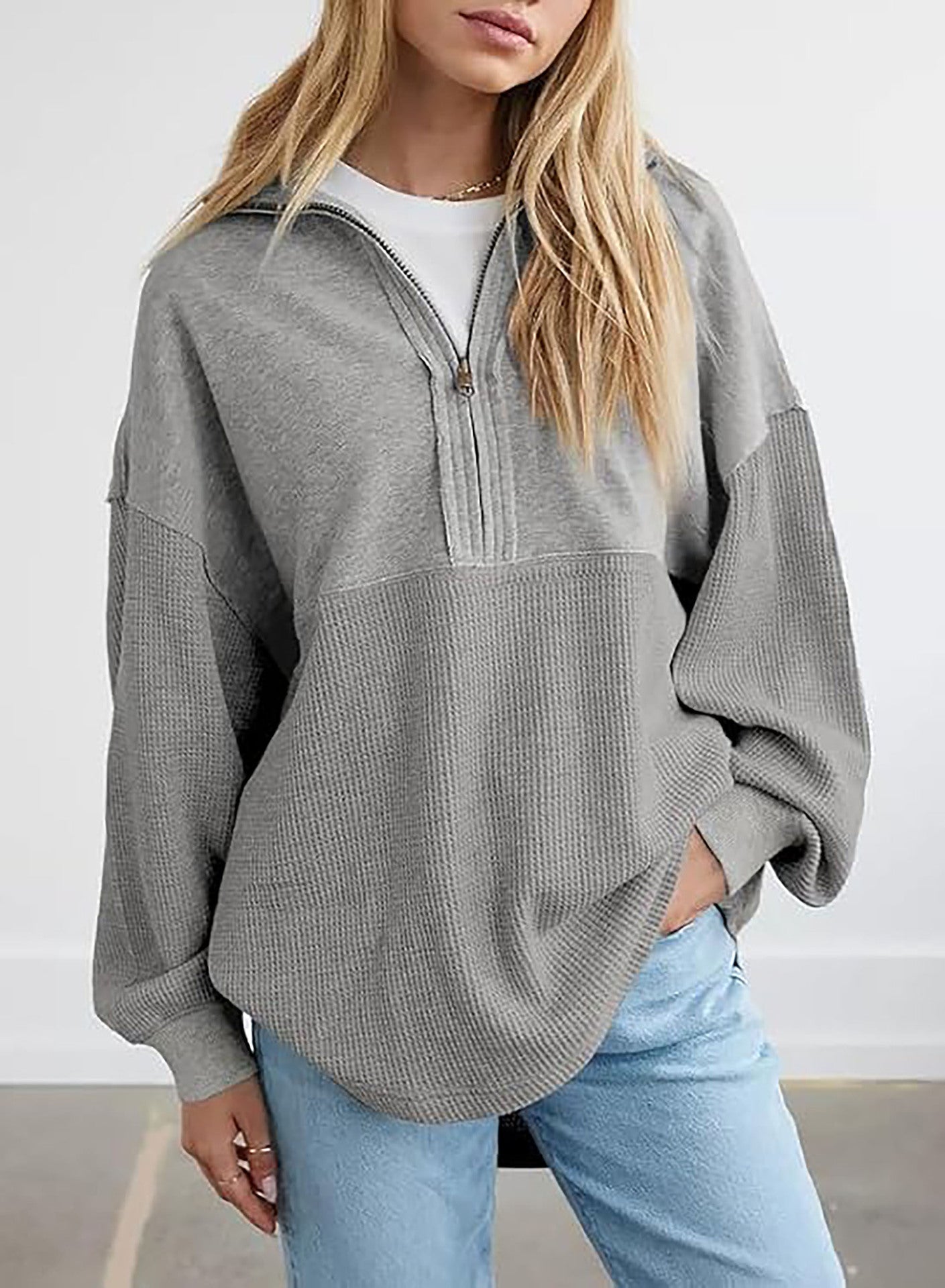 Naisten Smarter Half-Zip -neule, jossa on vohvelikuvio Luvik