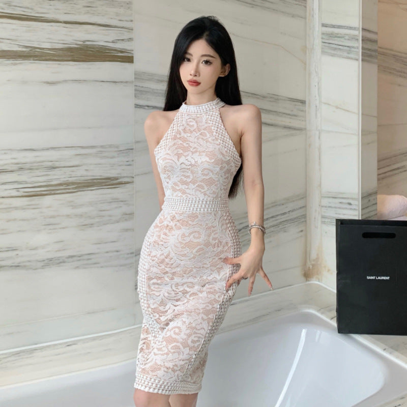 Luvik | Halterneck dress lace tight with a plunging neckline dress