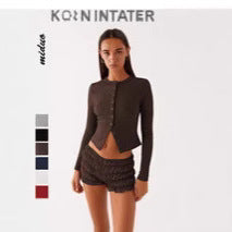 Nainen Rippiraidallinen Pitkähiha Button-Up Top Luvik