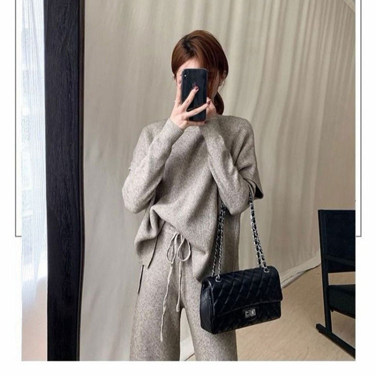 Naiselle Luxe Neulepusero ja leveä lahje housu Setti Luvik