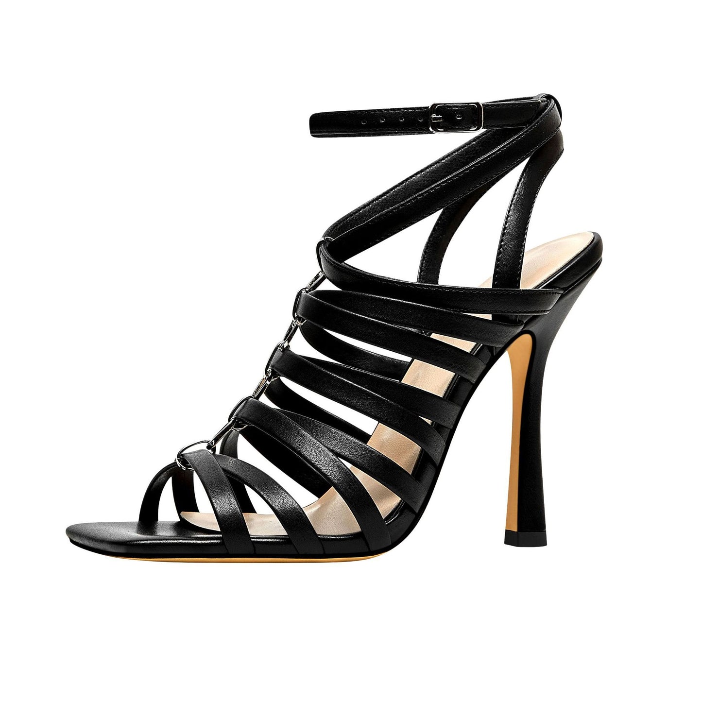 Naisille Strappy High-Heel Sandalit tyylikkäällä ketjuyksityiskohdalla Luvik