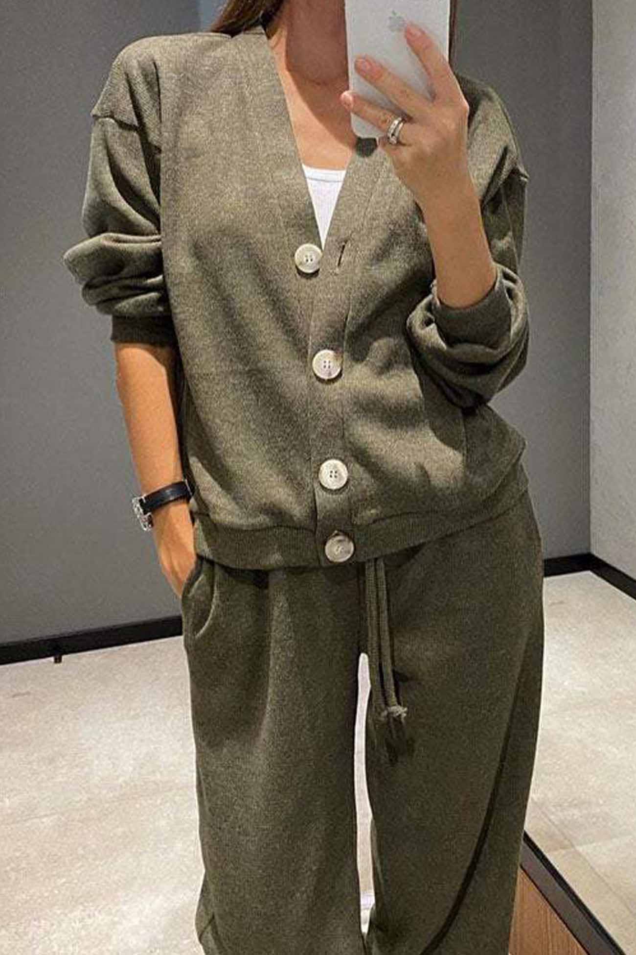 Luvik | Color Button-Up Wool Jacket Long Pants Set