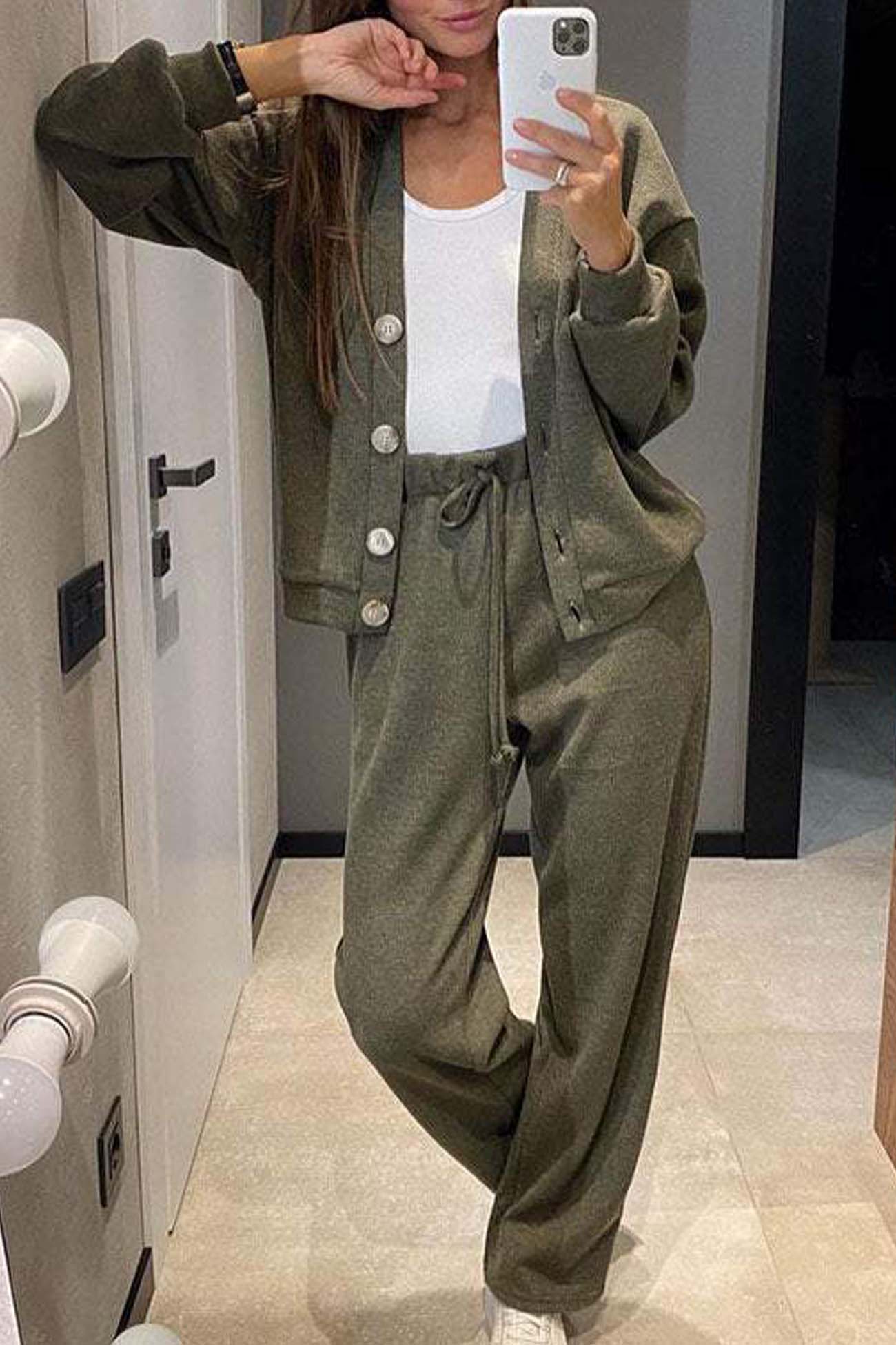 Luvik | Color Button-Up Wool Jacket Long Pants Set