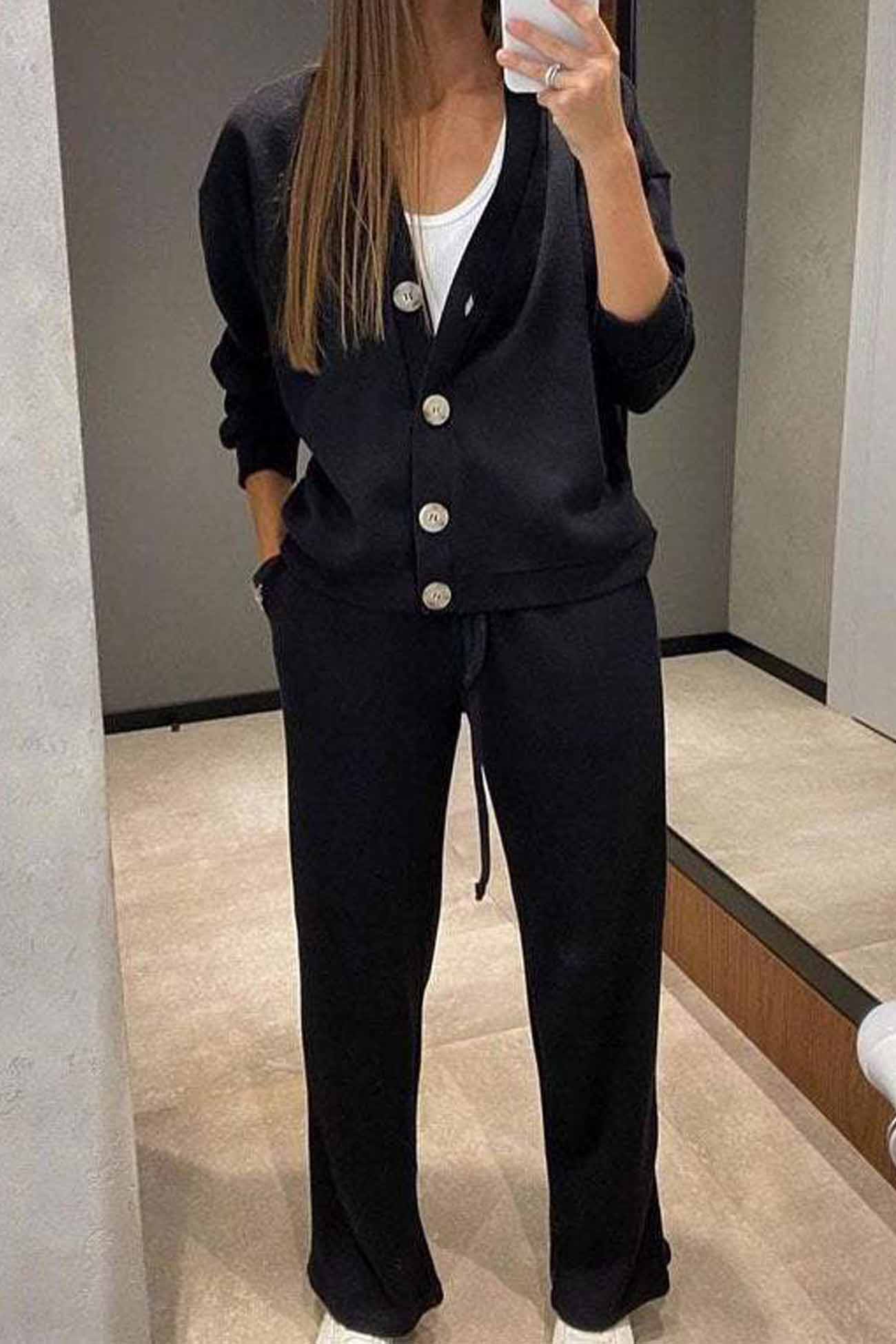 Luvik | Color Button-Up Wool Jacket Long Pants Set