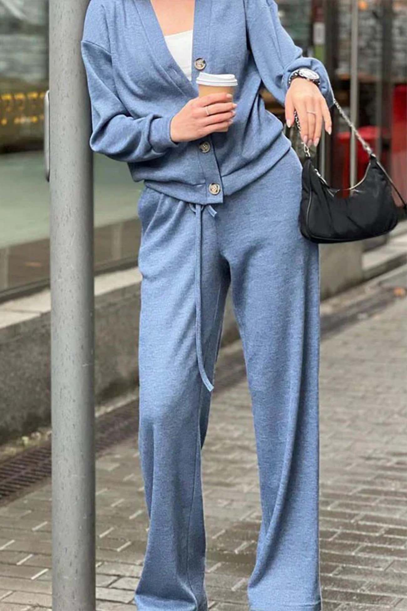Luvik | Color Button-Up Wool Jacket Long Pants Set