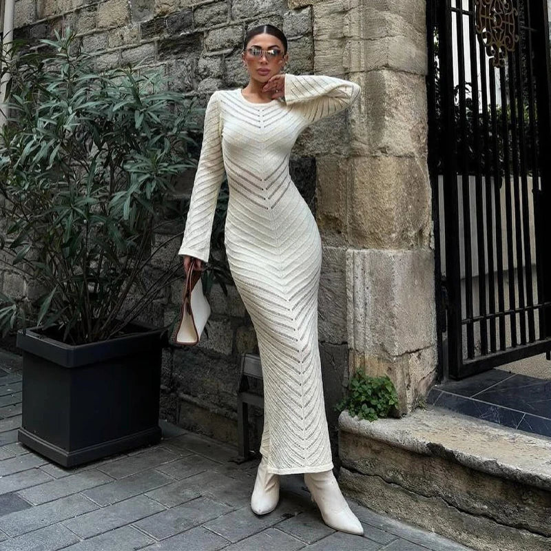 Luvik | elegant knitted fitted slit long dress