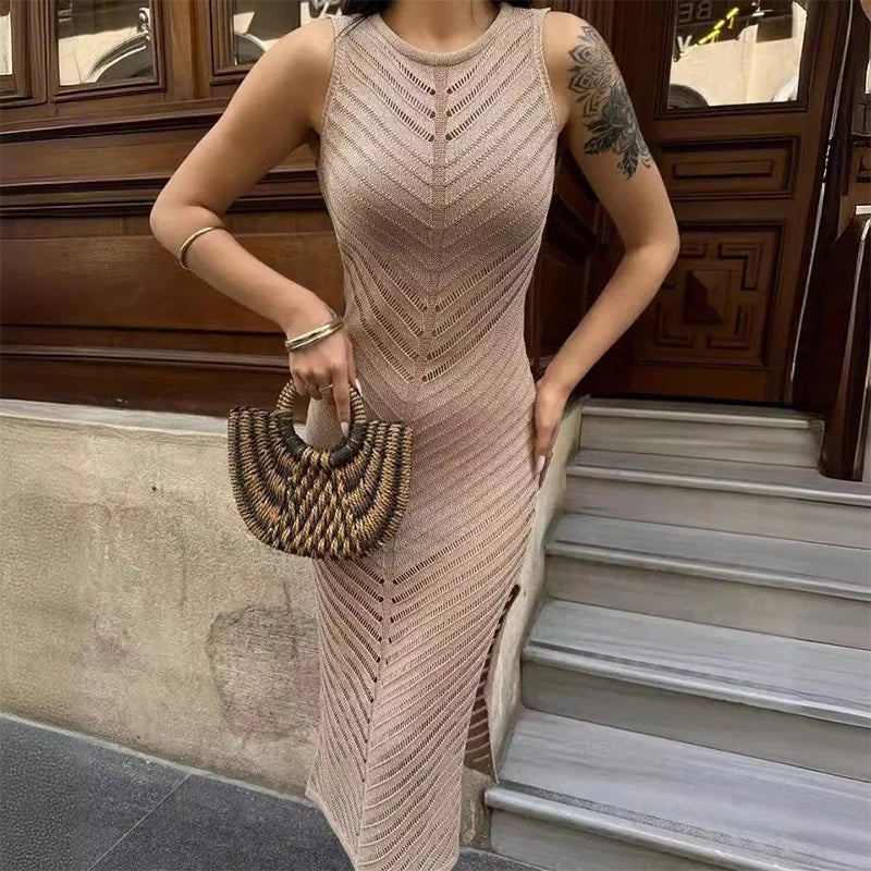 Luvik | elegant knitted fitted slit long dress