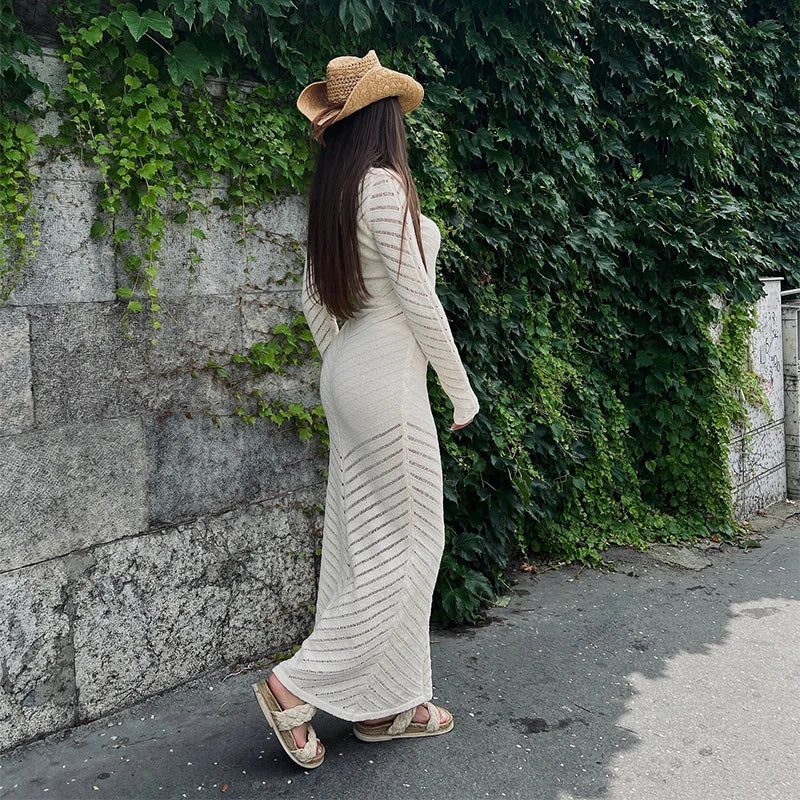 Luvik | elegant knitted fitted slit long dress