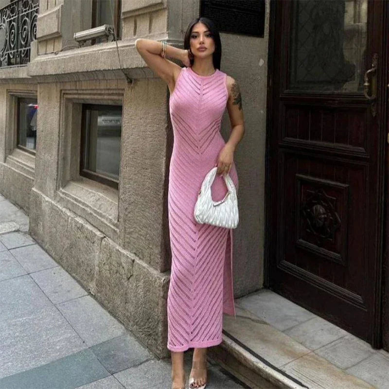 Luvik | elegant knitted fitted slit long dress