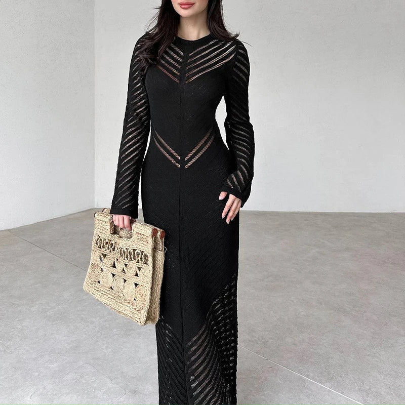 Luvik | elegant knitted fitted slit long dress