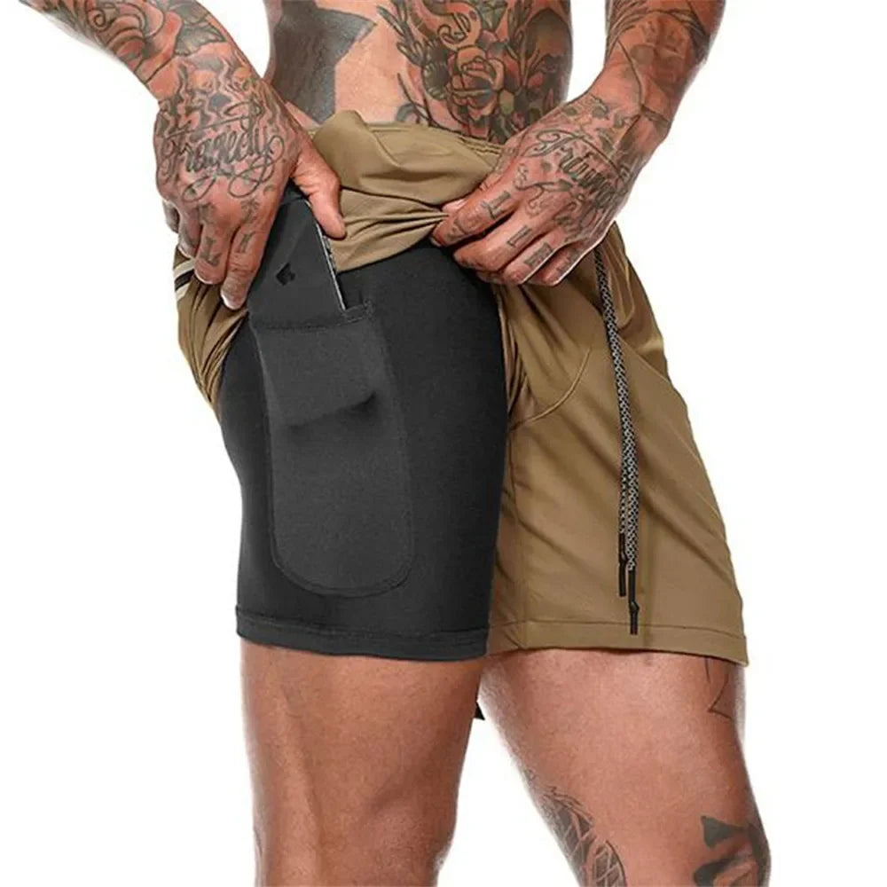 Luvik | Miesten Camo 2 in 1 Juoksushortsit Kuntosaliin & Urheiluun