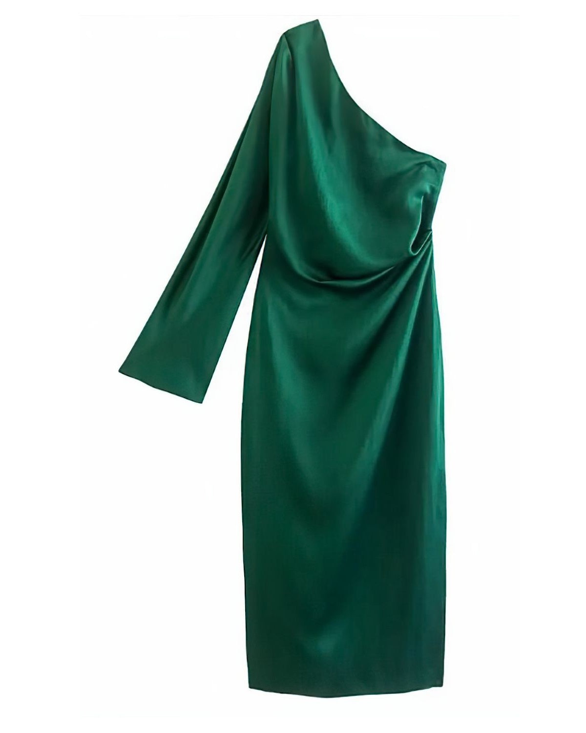 Luvik | Vihreä satiinitekstuuri Asymmetrinen Draped