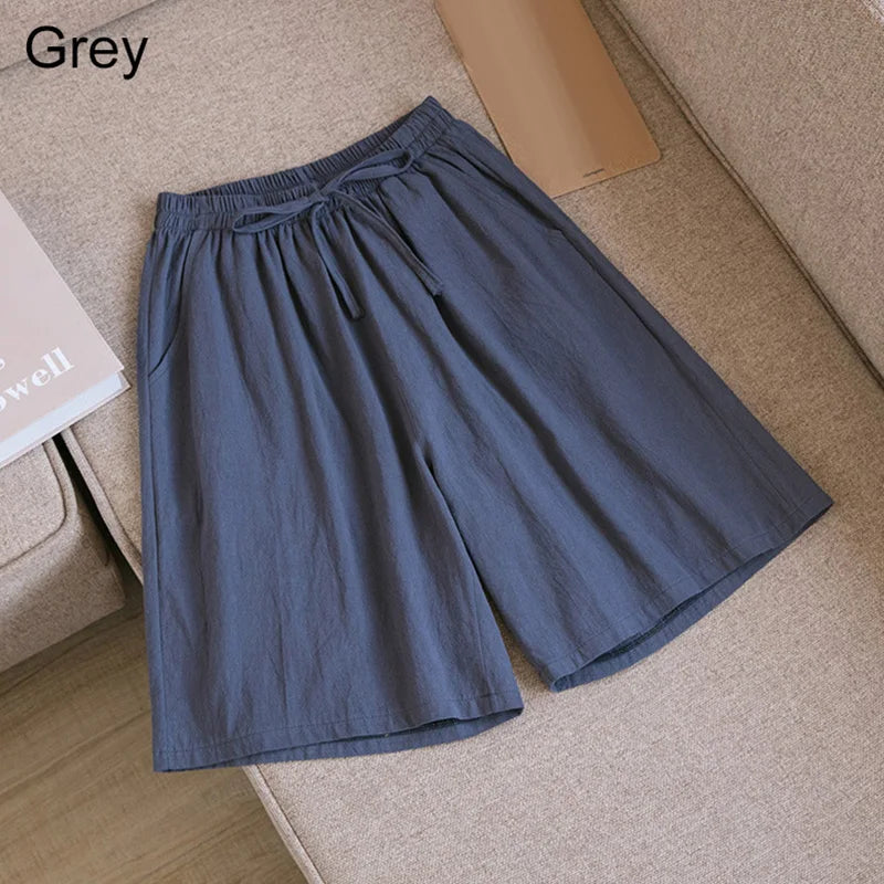 Luvik | Puuvilla-linen polvipituiset shortsit
