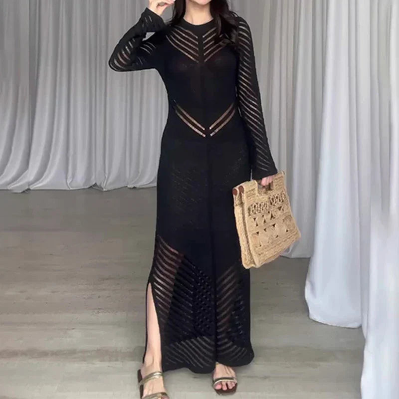 Luvik | elegant knitted fitted slit long dress