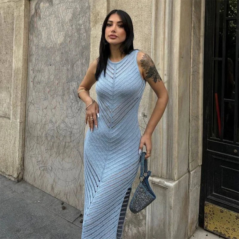Luvik | elegant knitted fitted slit long dress