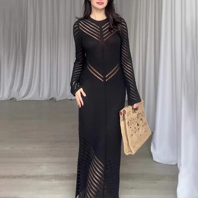 Luvik | elegant knitted fitted slit long dress