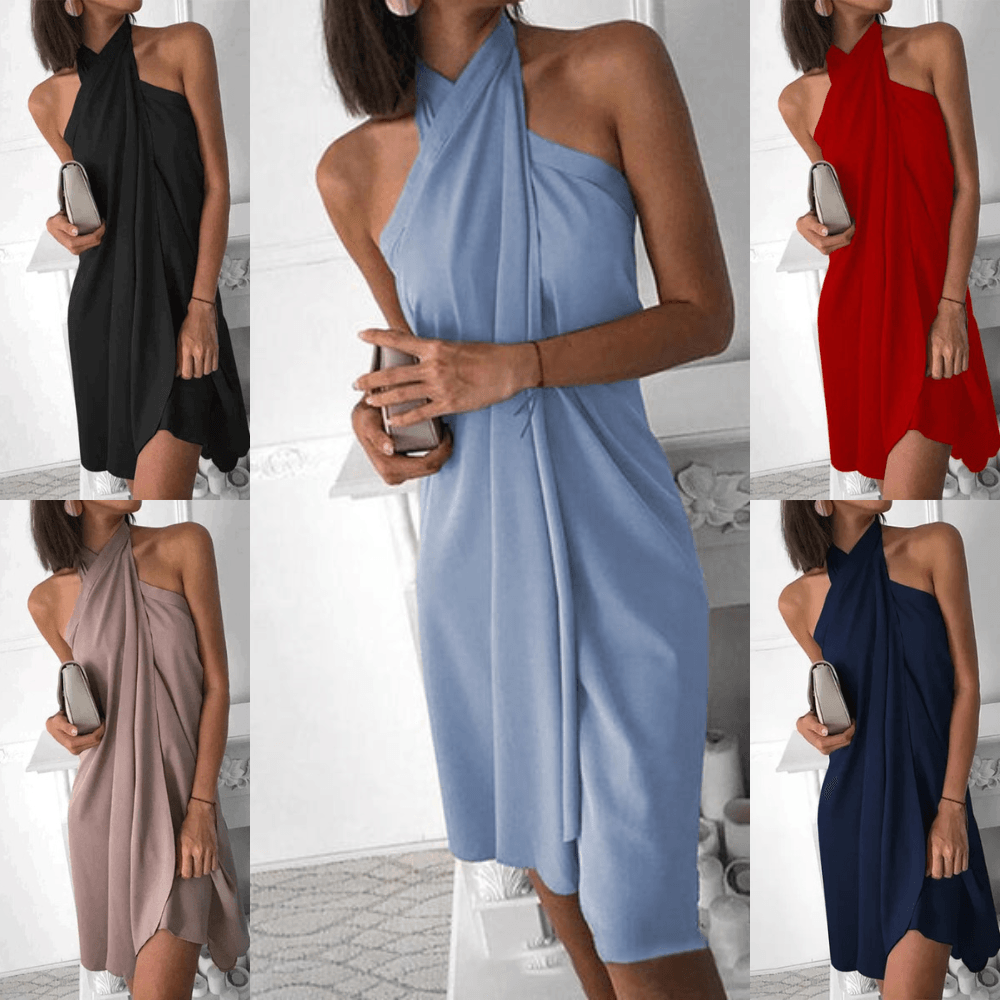 Luvik | Satiini Rypytetty Halterneck Mini Mekko