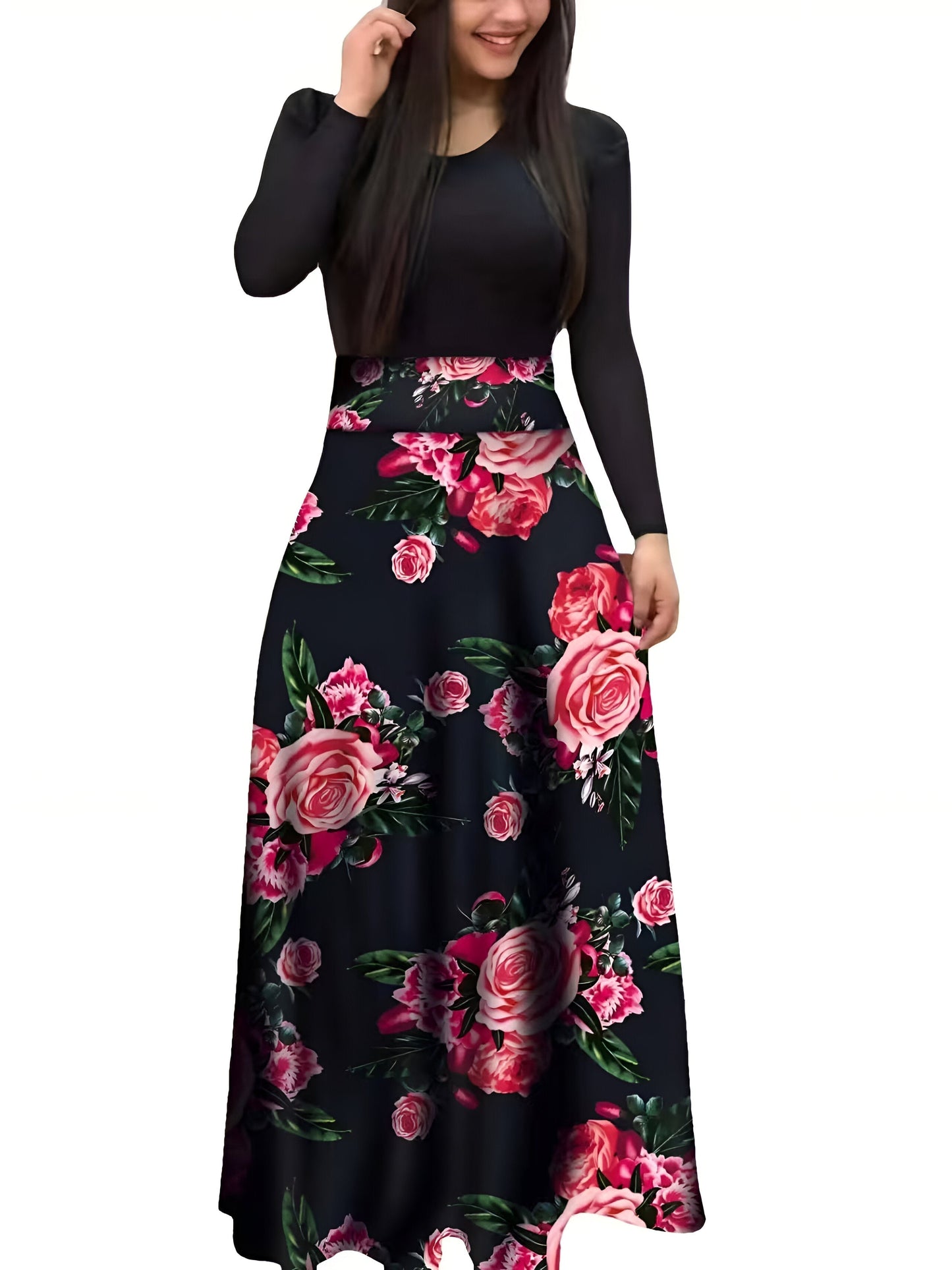 Luvik | Elegant Flower Dress Color Block