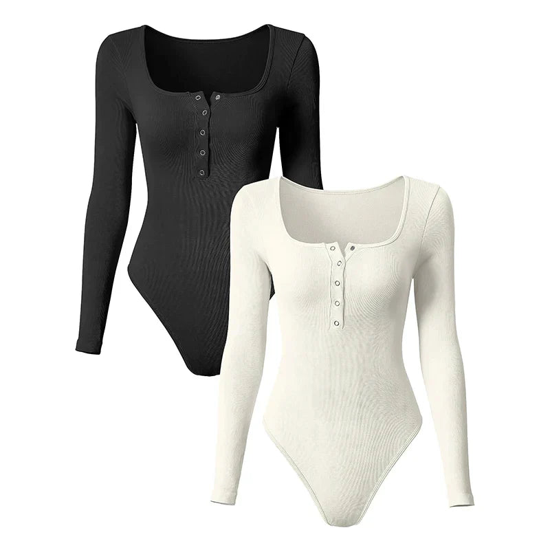 Luvik | Pitkähiha Bodysuit Naisille Neliö Leikkaus, Stretch Fit, Kausittomat Tyylit
