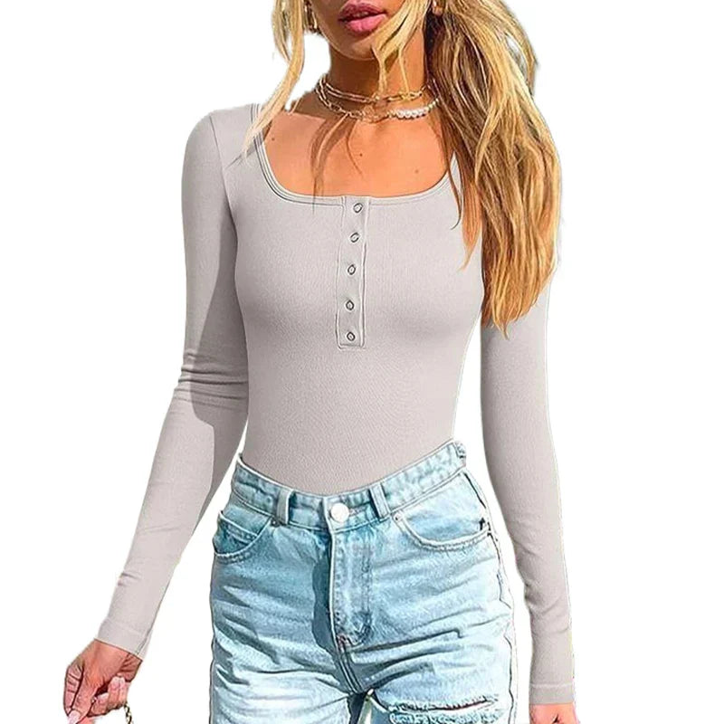 Luvik | Pitkähiha Bodysuit Naisille Neliö Leikkaus, Stretch Fit, Kausittomat Tyylit