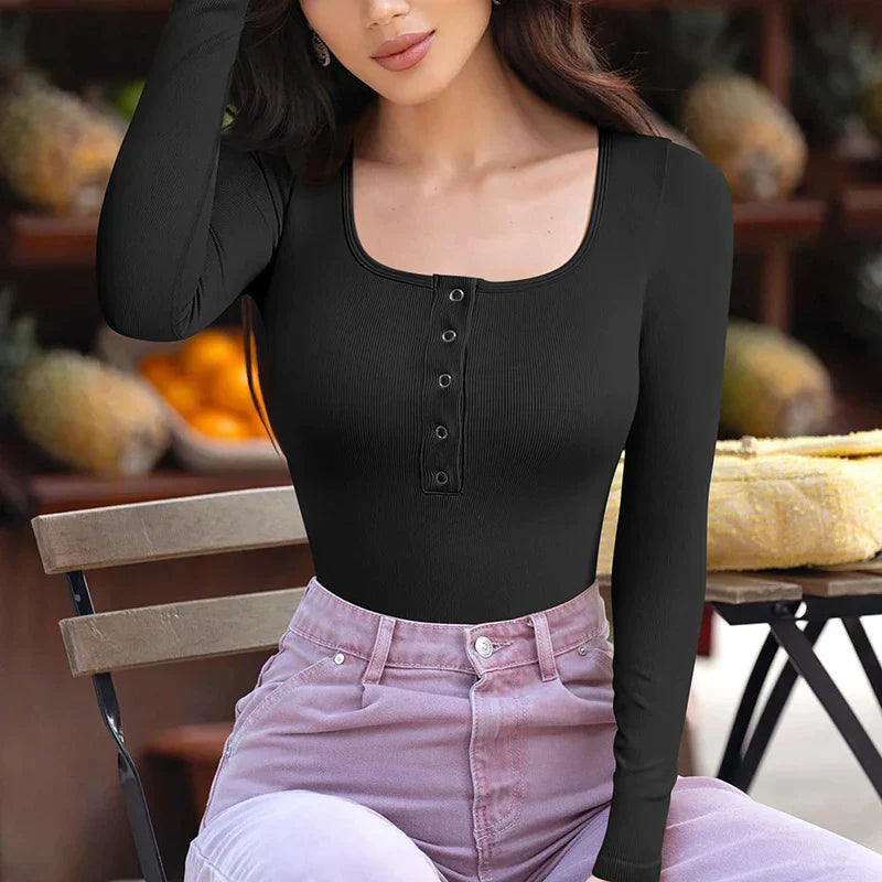 Luvik | Pitkähiha Bodysuit Naisille Neliö Leikkaus, Stretch Fit, Kausittomat Tyylit