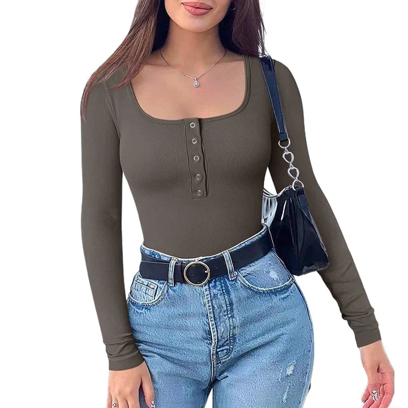 Luvik | Pitkähiha Bodysuit Naisille Neliö Leikkaus, Stretch Fit, Kausittomat Tyylit