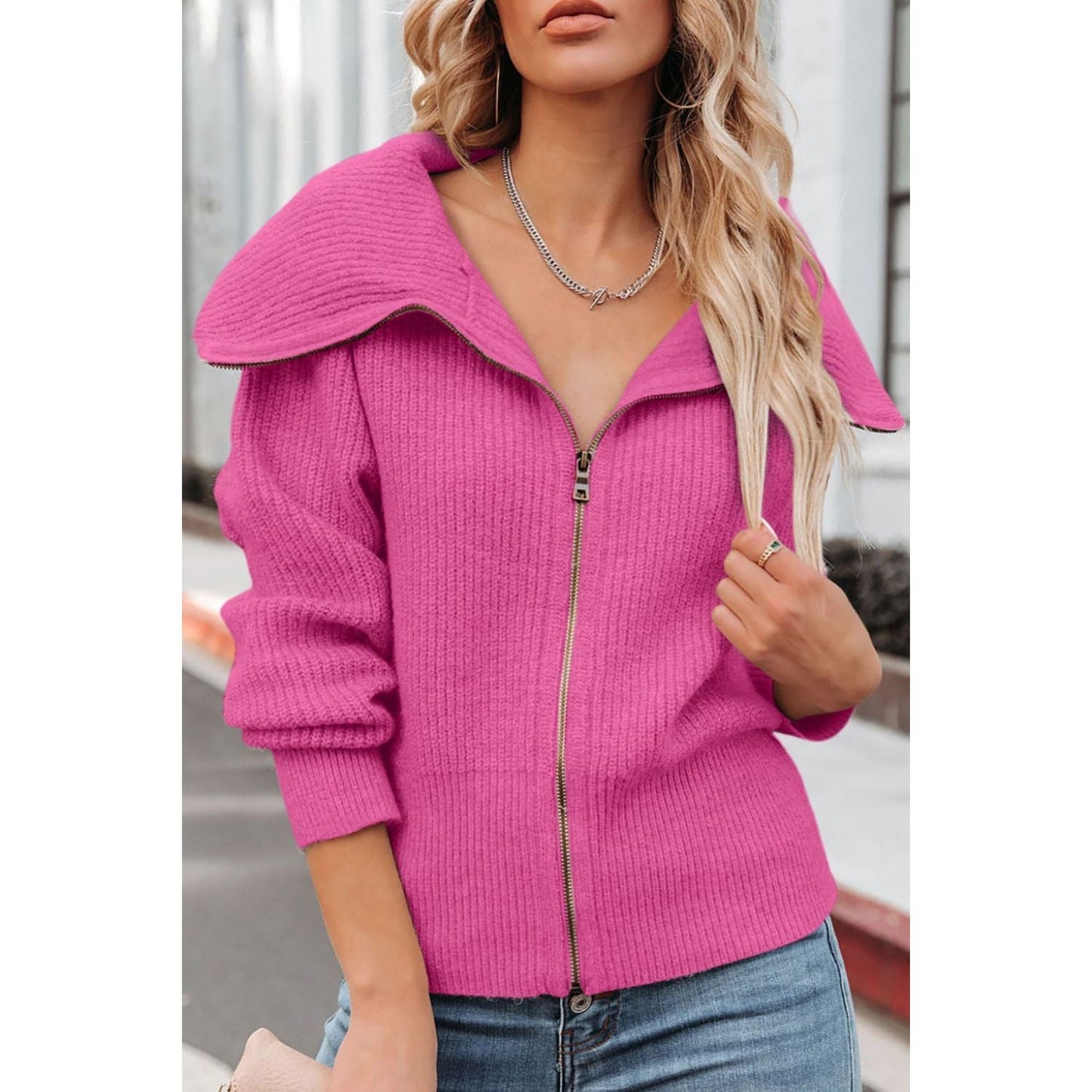 Luvik | Chic Klassinen Naisten Vetoketjullinen Cardigan Neule