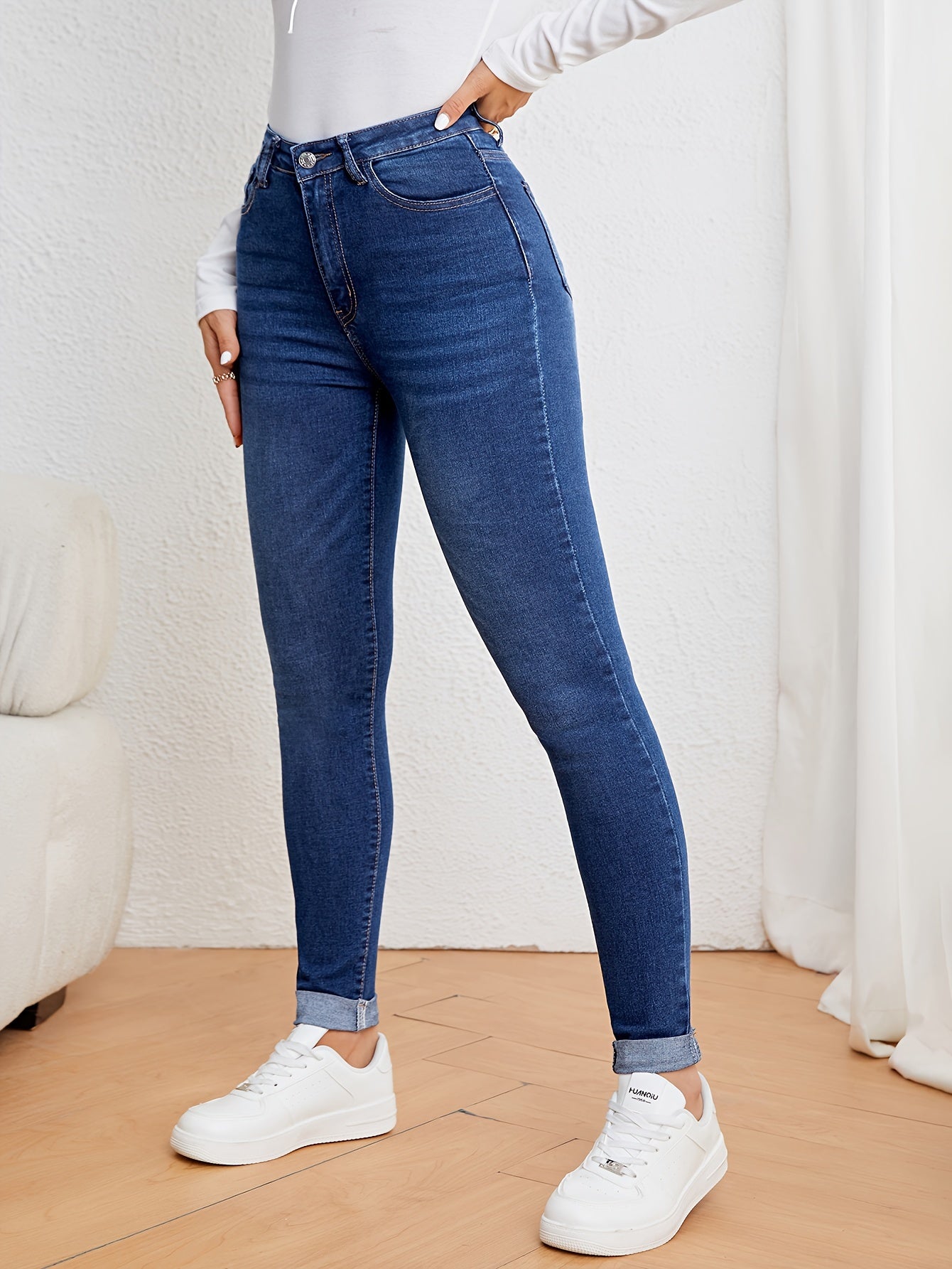 Luvik | Oliivinvihreät High Waist Slim Fit Farkut Stretch Denim