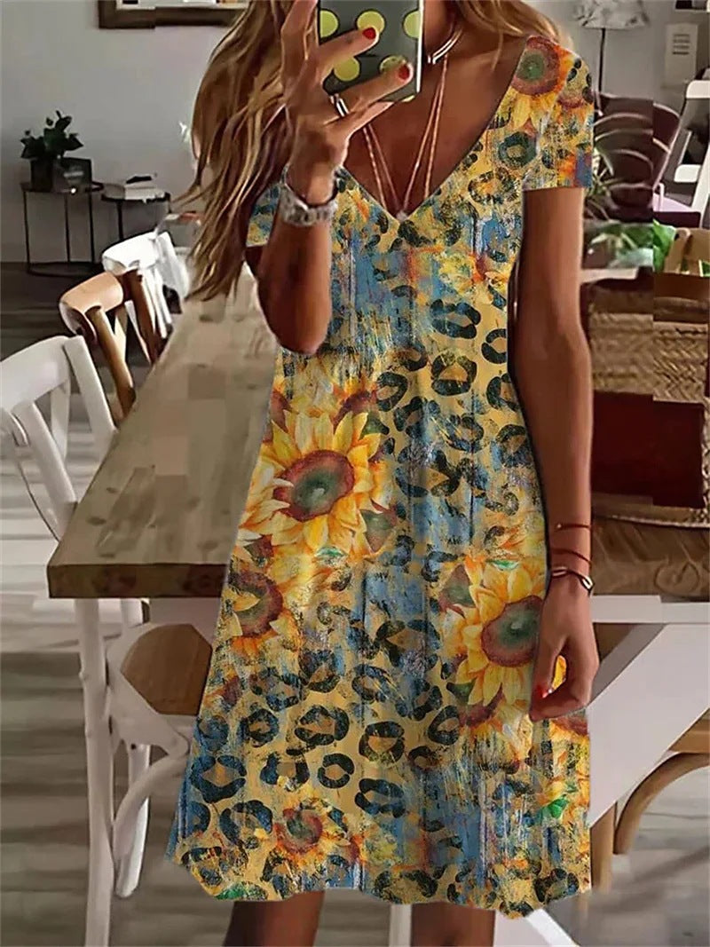 Luvik | Plus Size Naisten V-kaula-aukko Loma Styles Printattu Mekko