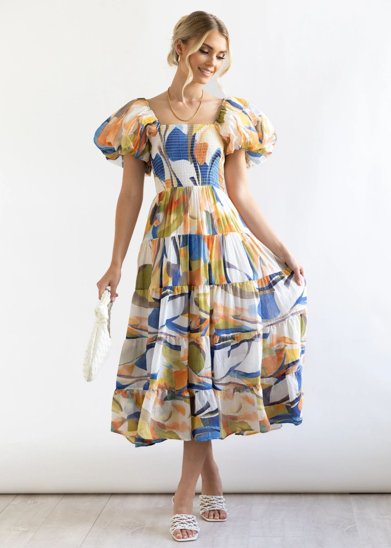 Luvik | Naisten Loma Korkea Vyötärö Off-Shoulder Painatus Mekko Kuplahihalla