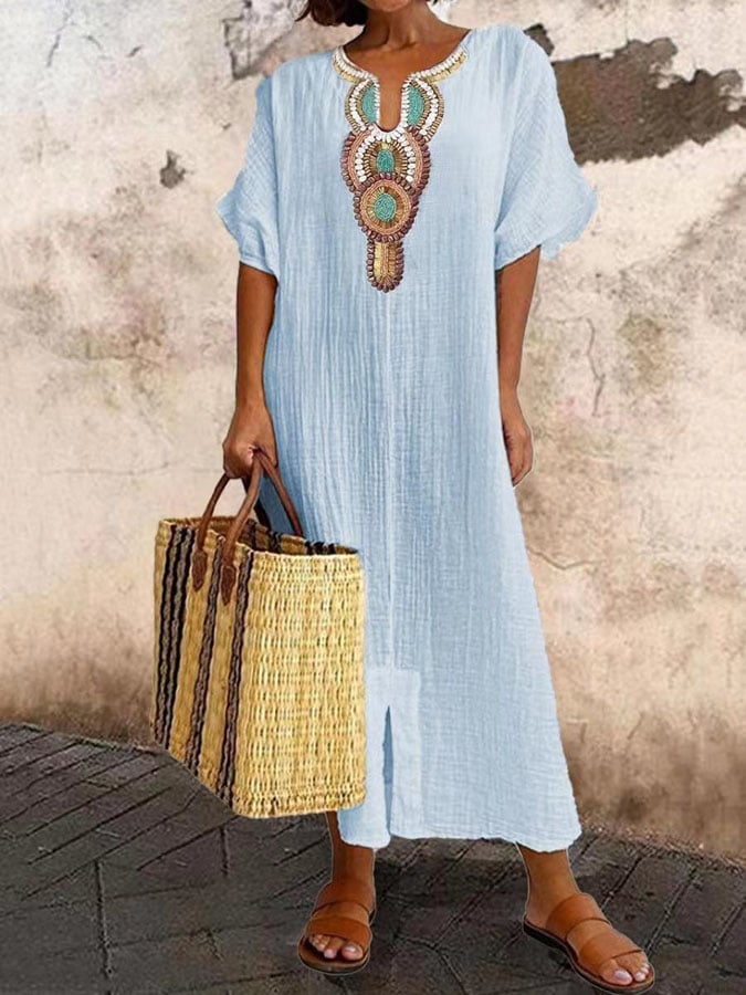Luvik | Brodeerattu Boho Maxi Kaftan Mekko naisille