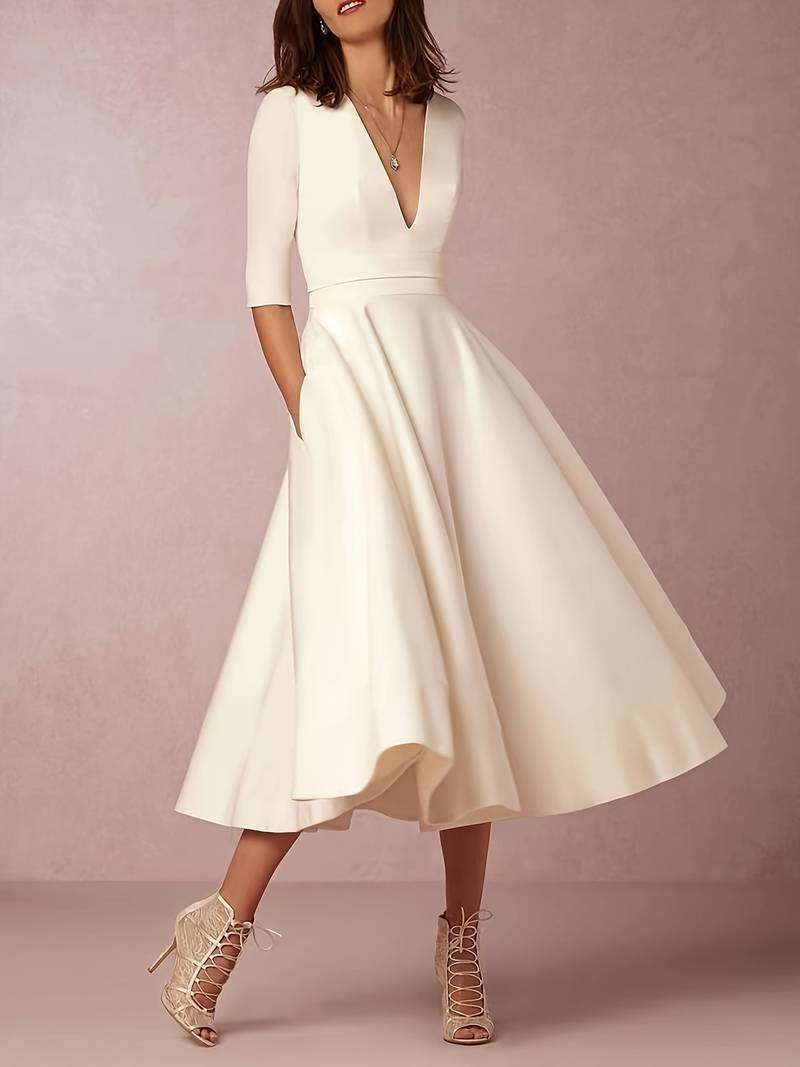 Luvik | Tyylikäs midi dress syvällä V-neck naisille