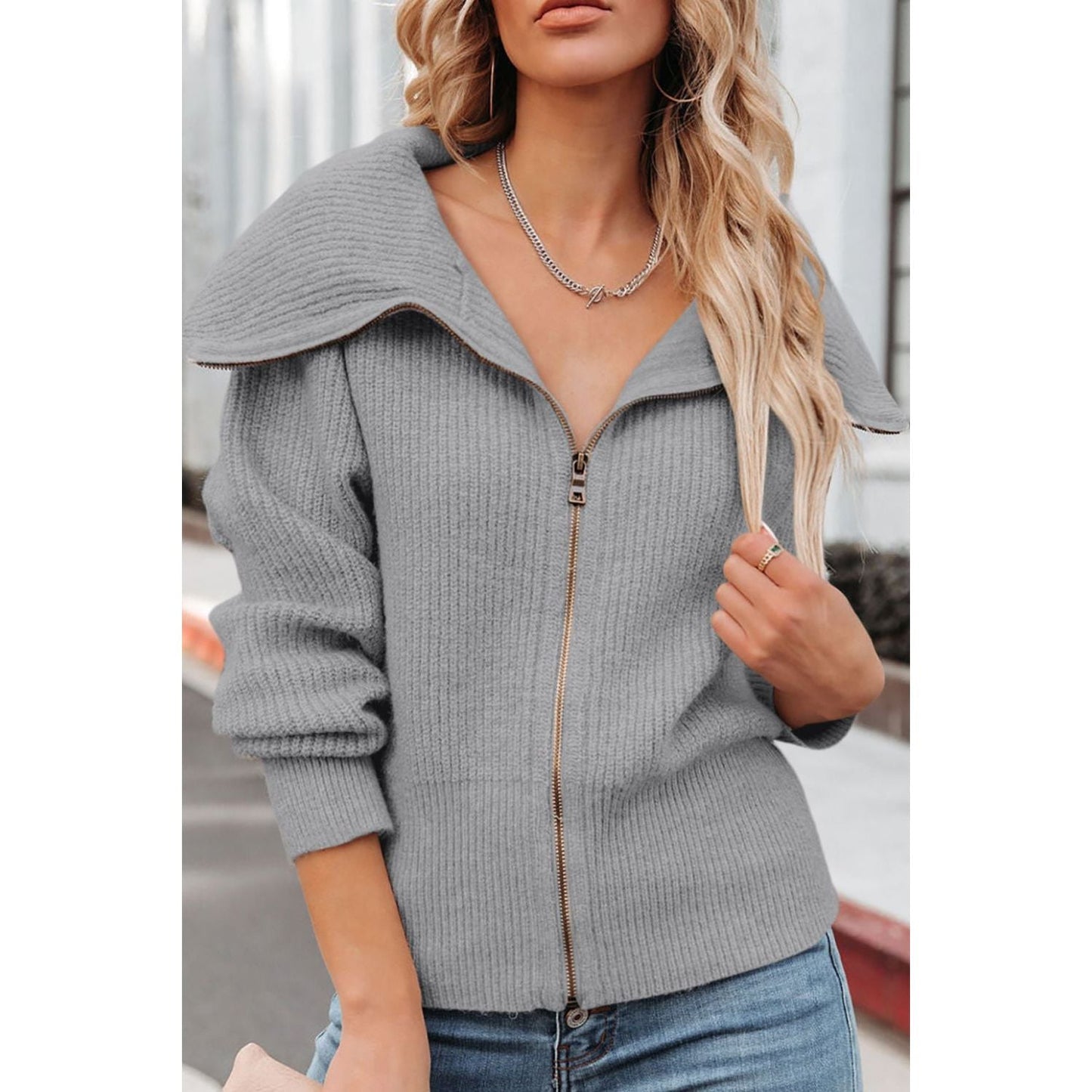 Luvik | Chic Klassinen Naisten Vetoketjullinen Cardigan Neule