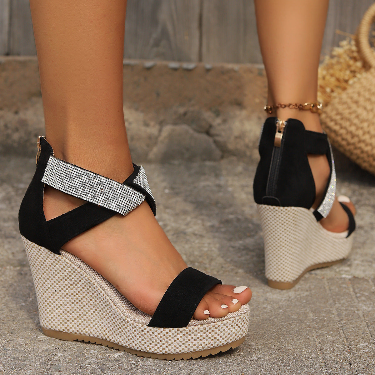 Luvik | Modische Damen Sandalen Mit Strass Und Plateau