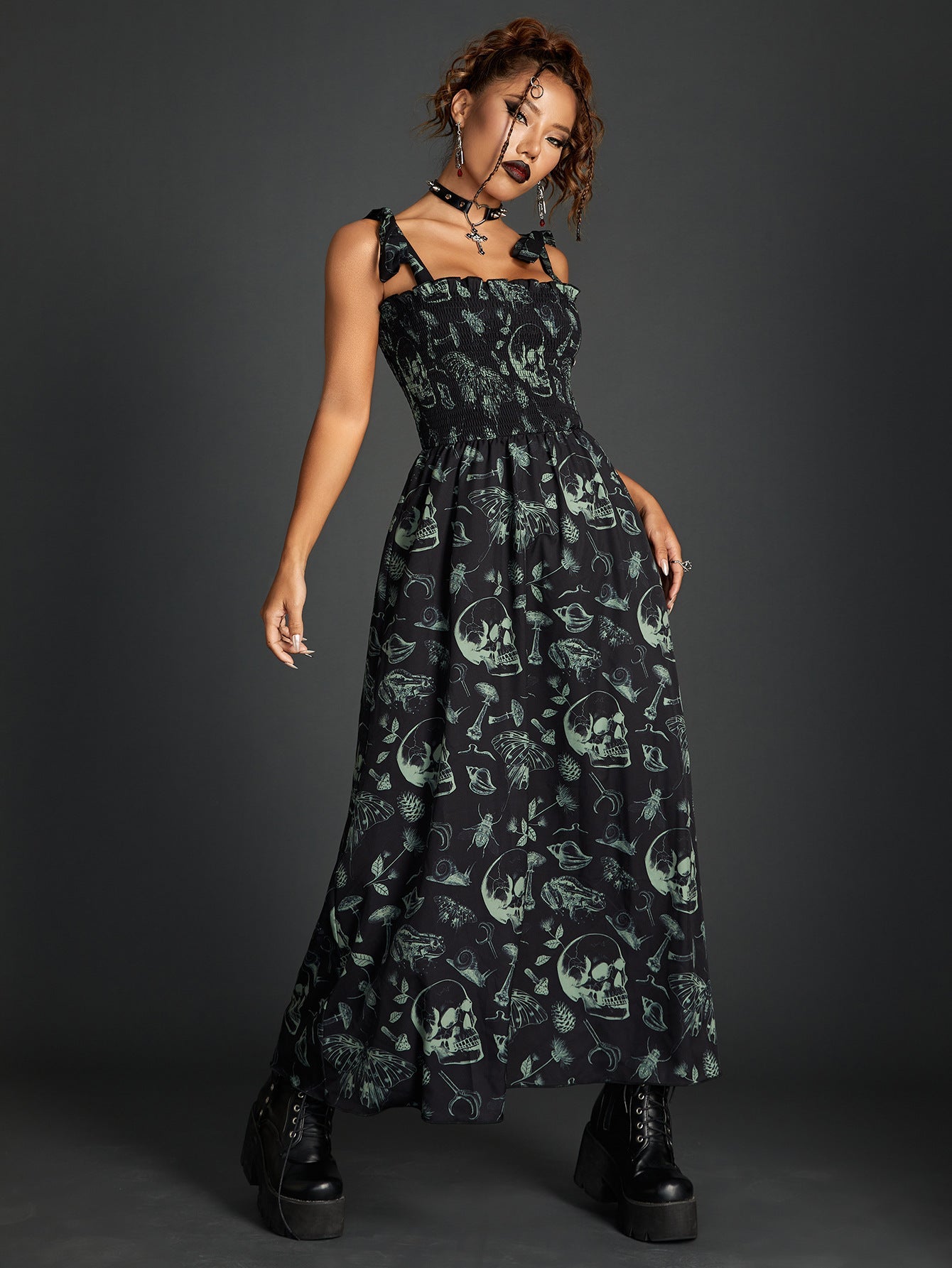 Luvik | Smocking Lace-Up Putkihame Tumma Printti