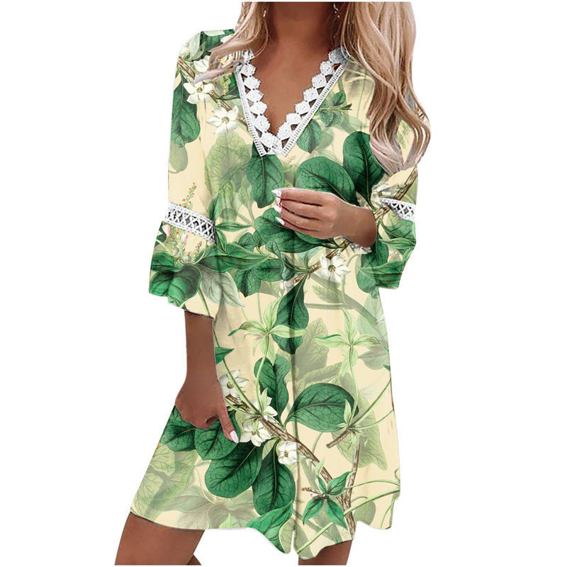 Luvik | Naisten pitsi V-aukko patchwork rento mekko