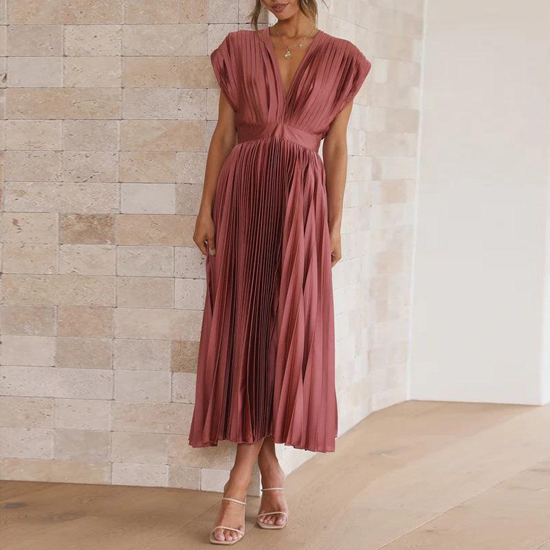 Luvik | Pleated V-neck dress for women