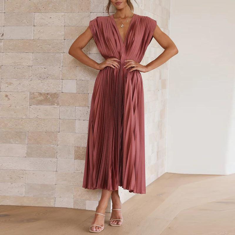 Luvik | Pleated V-neck dress for women