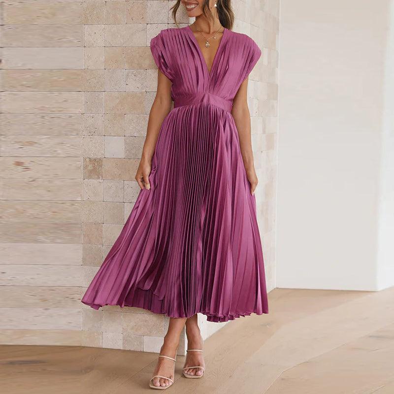 Luvik | Pleated V-neck dress for women
