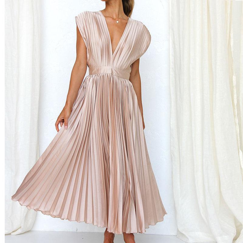 Luvik | Pleated V-neck dress for women